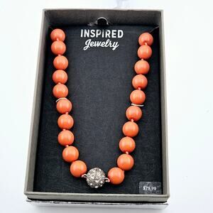 Magnetic Clasp Chunky Round Beaded Summer Necklace Coral Peach Coastal Beach NWT